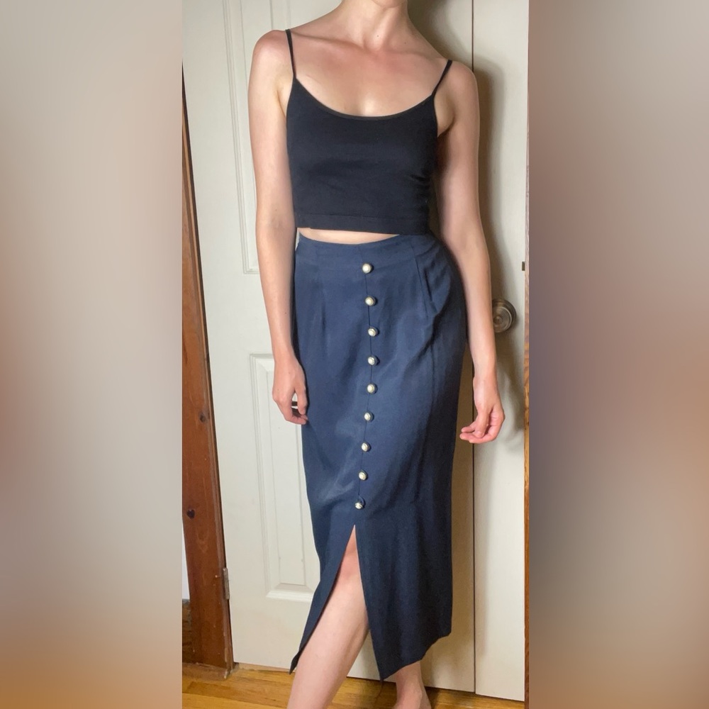 Elegant Navy Button-Down Skirt